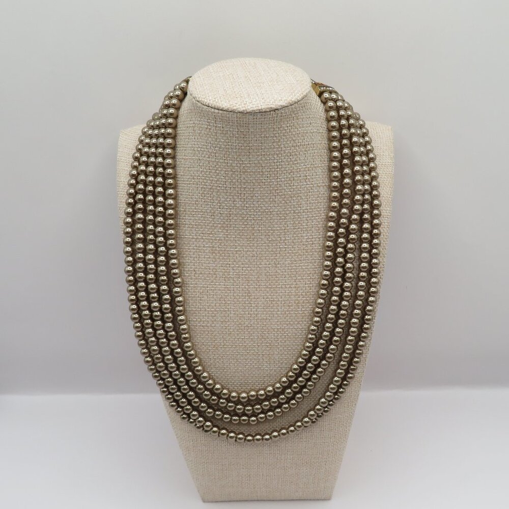 Heidi Daus Multi Strand Faux Pearl Swarovski Crystal Accent Necklace